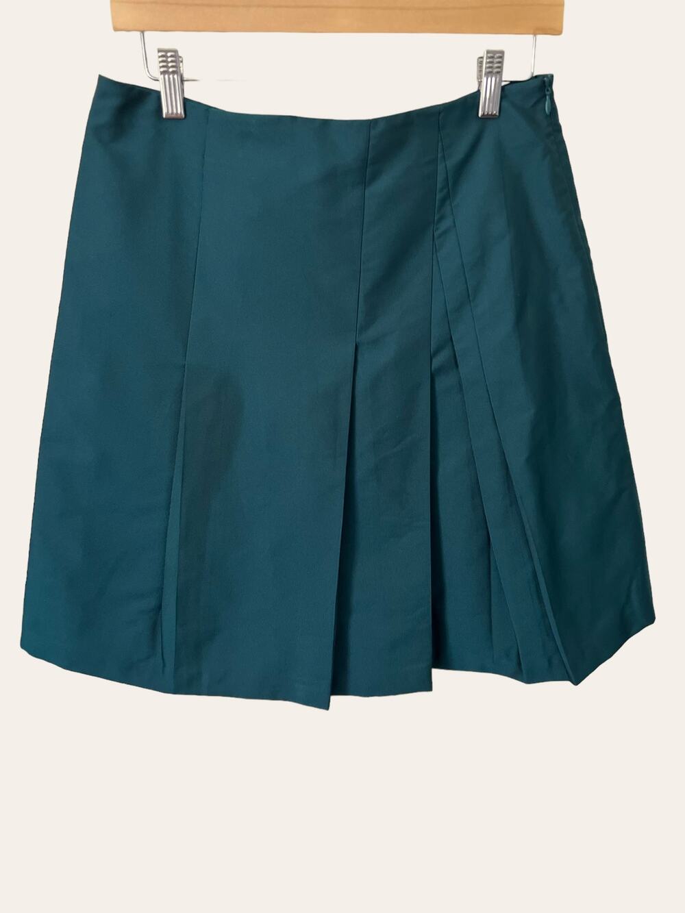 Akris Punto Turquoise Blue Pleated Silk A-Line Mini Skirt Size 8